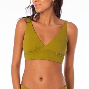 Maaji Julie Long Line Bikini Top Engraved Leaves XL NWT Reversible